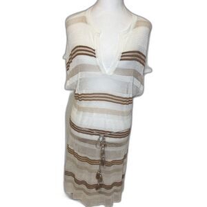 Chico's Striped Knit V-Neck Short Sleeve Tassel Tie Cover-Up Dress Womens NWT